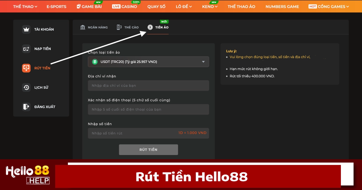 Cách Rút Tiền Hello88 Đơn Giản Trong 3 Bước